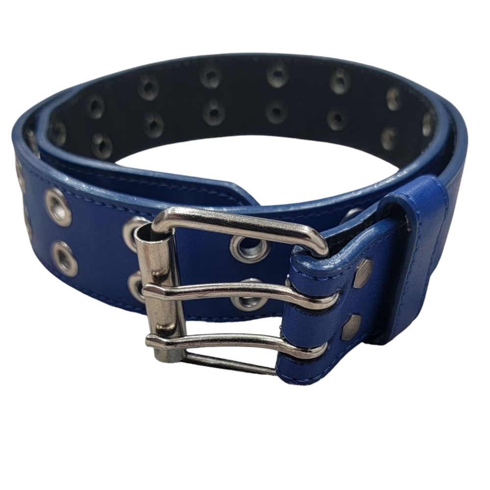 Edgy Bright Blue Double Grommet Belt Unisex Punk Metal 80’s 90’s Size 32 - Picture 3 of 13